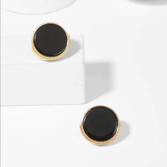 LAST SET Black + Gold Minimalist Stud Earrings - Picture 2 of 4